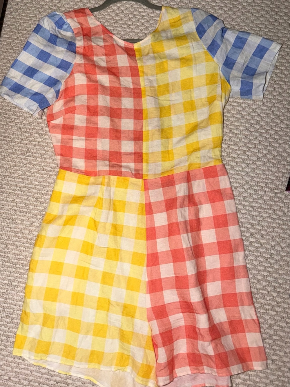 Anthropologie x Farm Rio Multicolor Gingham Short Jumpsuit - Blue, Red, Yellow